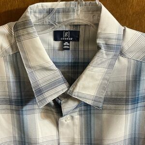 George Men's White and Blue Checkered Shirt